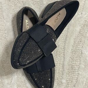 Aldo Women's Black and Diamond Studded Loafers